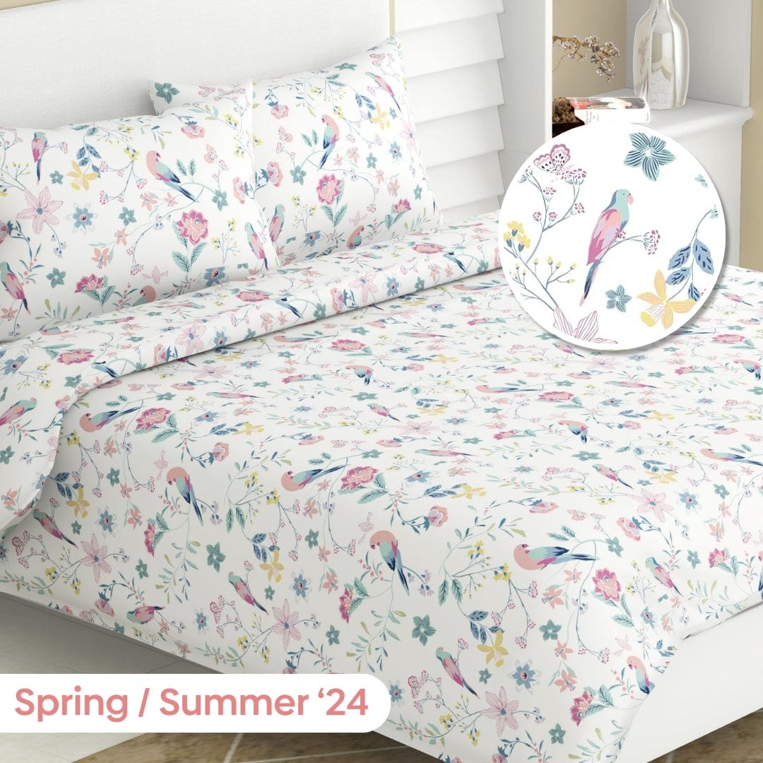 Exotic Wings, 100% Cotton King Fitted Bedsheet, 186 TC