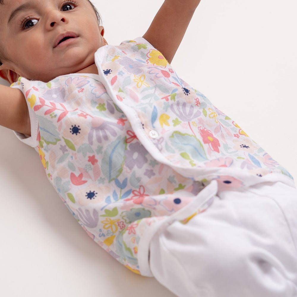 100% Cotton Muslin Vest Pack of 2 for Girls - Bold Floral & Ditsy Floral