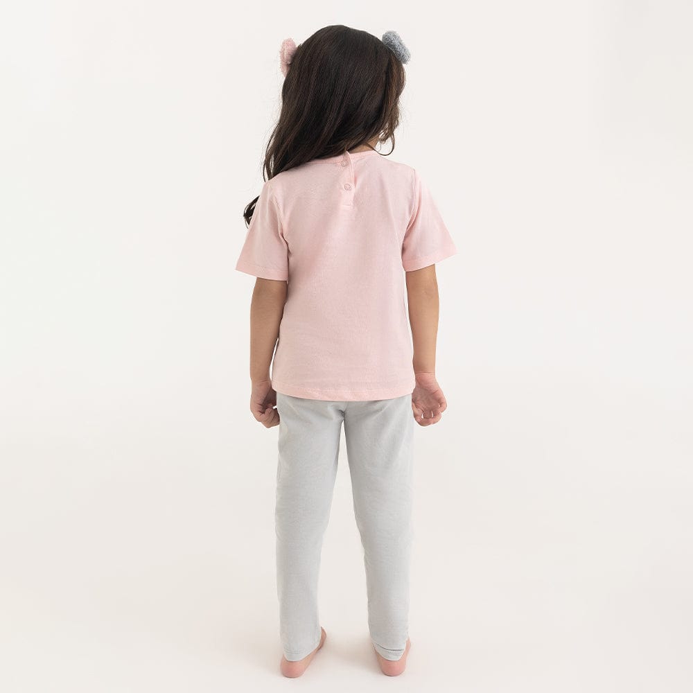 100% Cotton Half Sleeve Girl T-shirt with Leggings, Multicolor