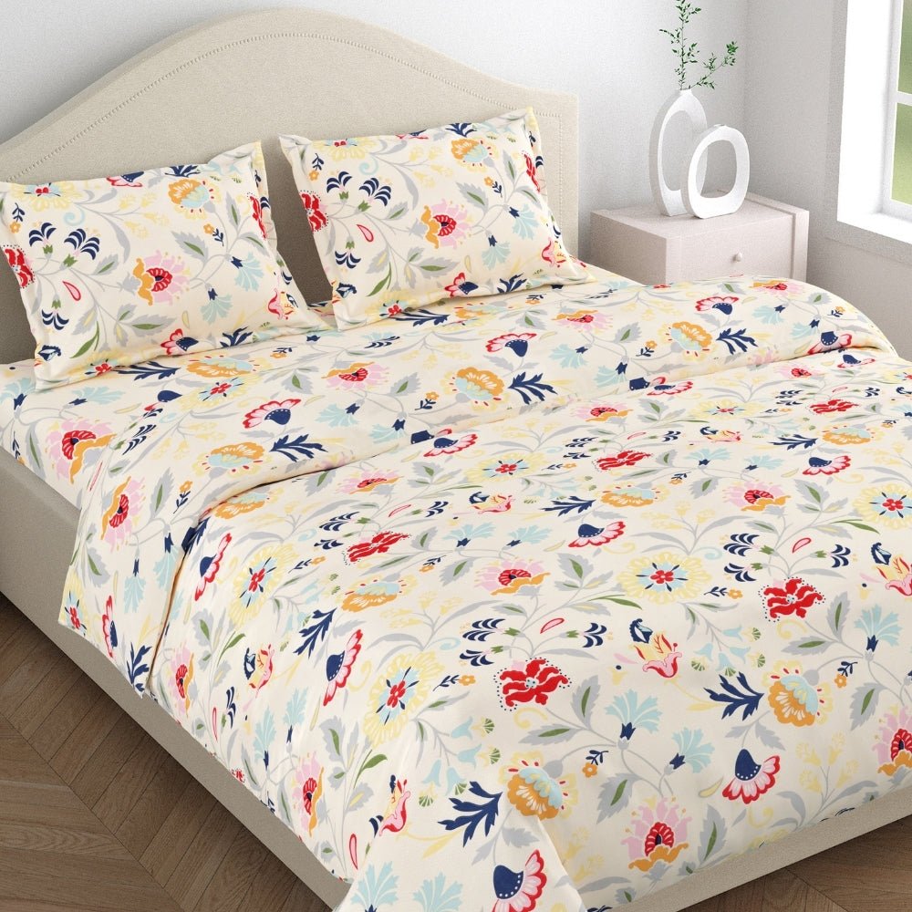 Moments Double Bed Sheet and Bath Towel Gift Set Of 4, Blue - bedsheet set | haus & kinder