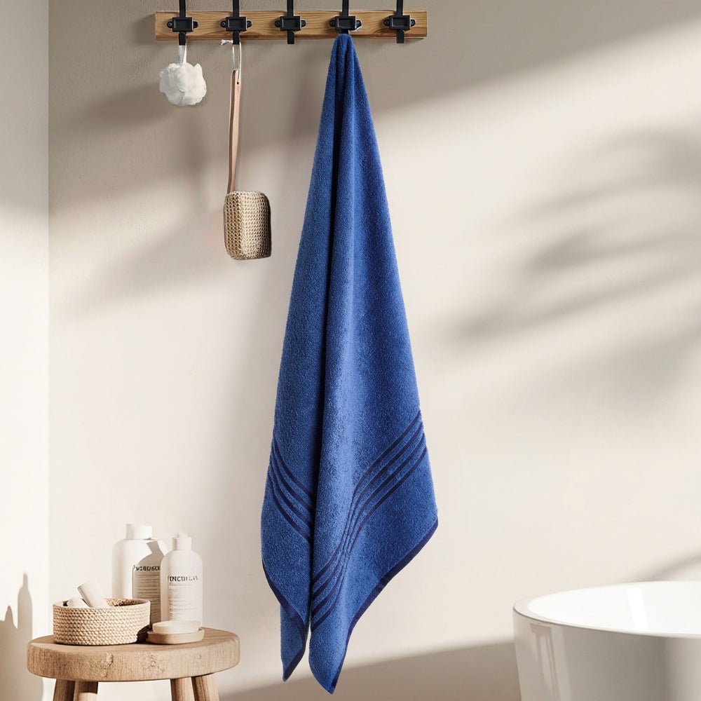 Moments Double Bed Sheet and Bath Towel Gift Set Of 4, Blue - bedsheet set | haus & kinder