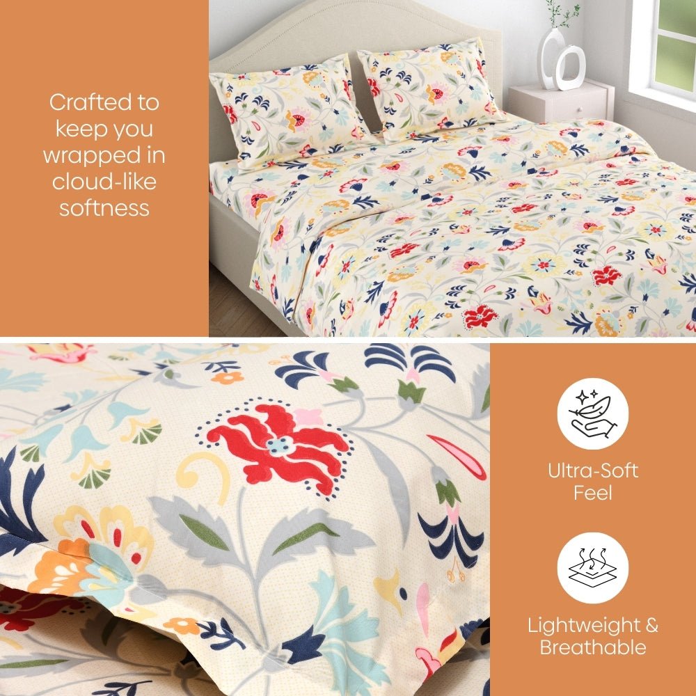 Moments Double Bed Sheet and Bath Towel Gift Set Of 4, Blue - bedsheet set | haus & kinder