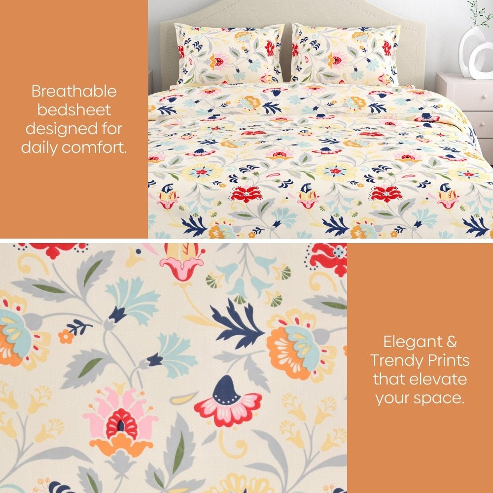 Moments Double Bed Sheet and Bath Towel Gift Set Of 4, Blue - bedsheet set | haus & kinder