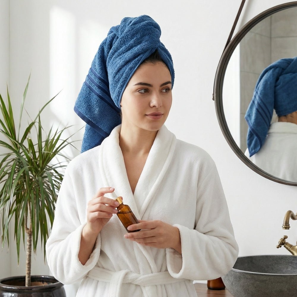 Moments Double Bed Sheet and Bath Towel Gift Set Of 4, Blue - bedsheet set | haus & kinder