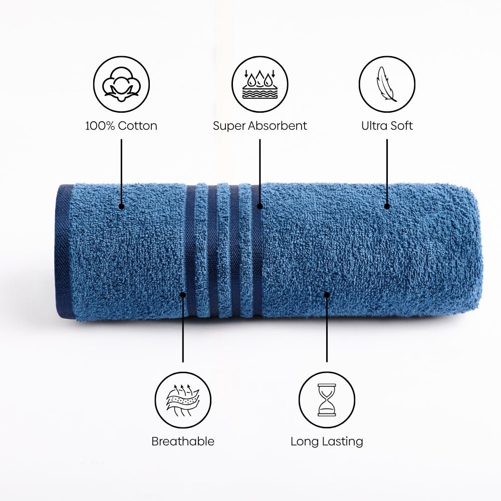 Moments Double Bed Sheet and Bath Towel Gift Set Of 4, Blue - bedsheet set | haus & kinder