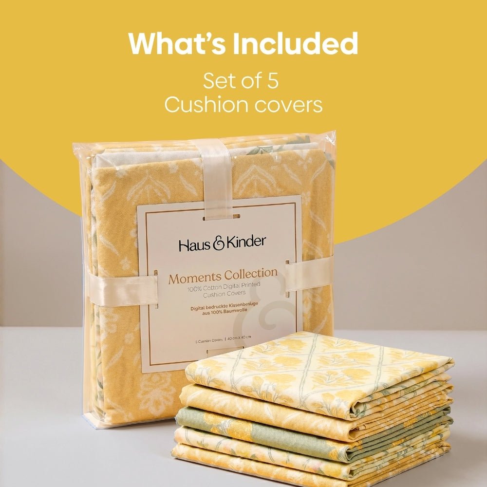 100% Cotton Digital Printed Cushion Covers, Pack of 5 - Cushion Covers | haus & kinder