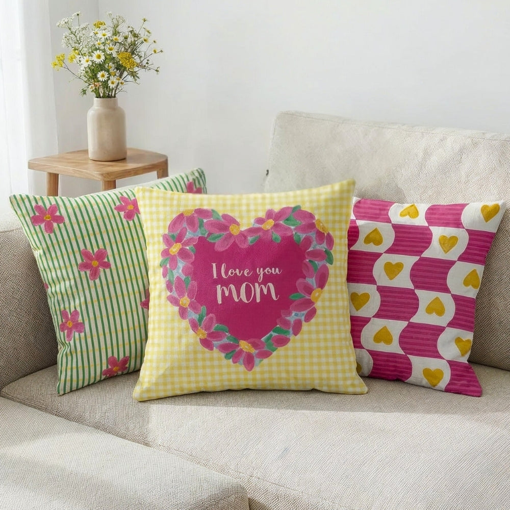 Mother's Day 100% Cotton Digital Printed Cushion Covers, Pack of 3