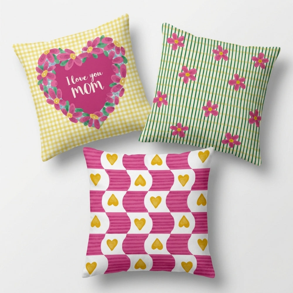 Mother's Day 100% Cotton Digital Printed Cushion Covers, Pack of 3