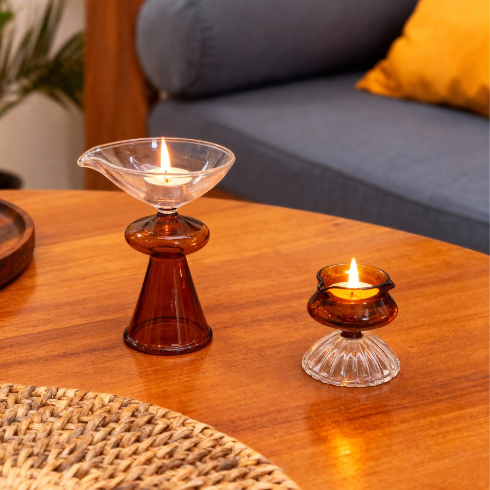Crystal Flame Elegant Diya Set, Amber