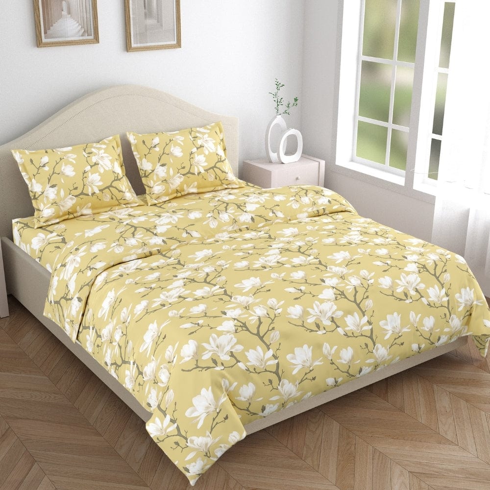 Golden Bloom Trellis 100% Cotton King Bedsheet, 144 TC