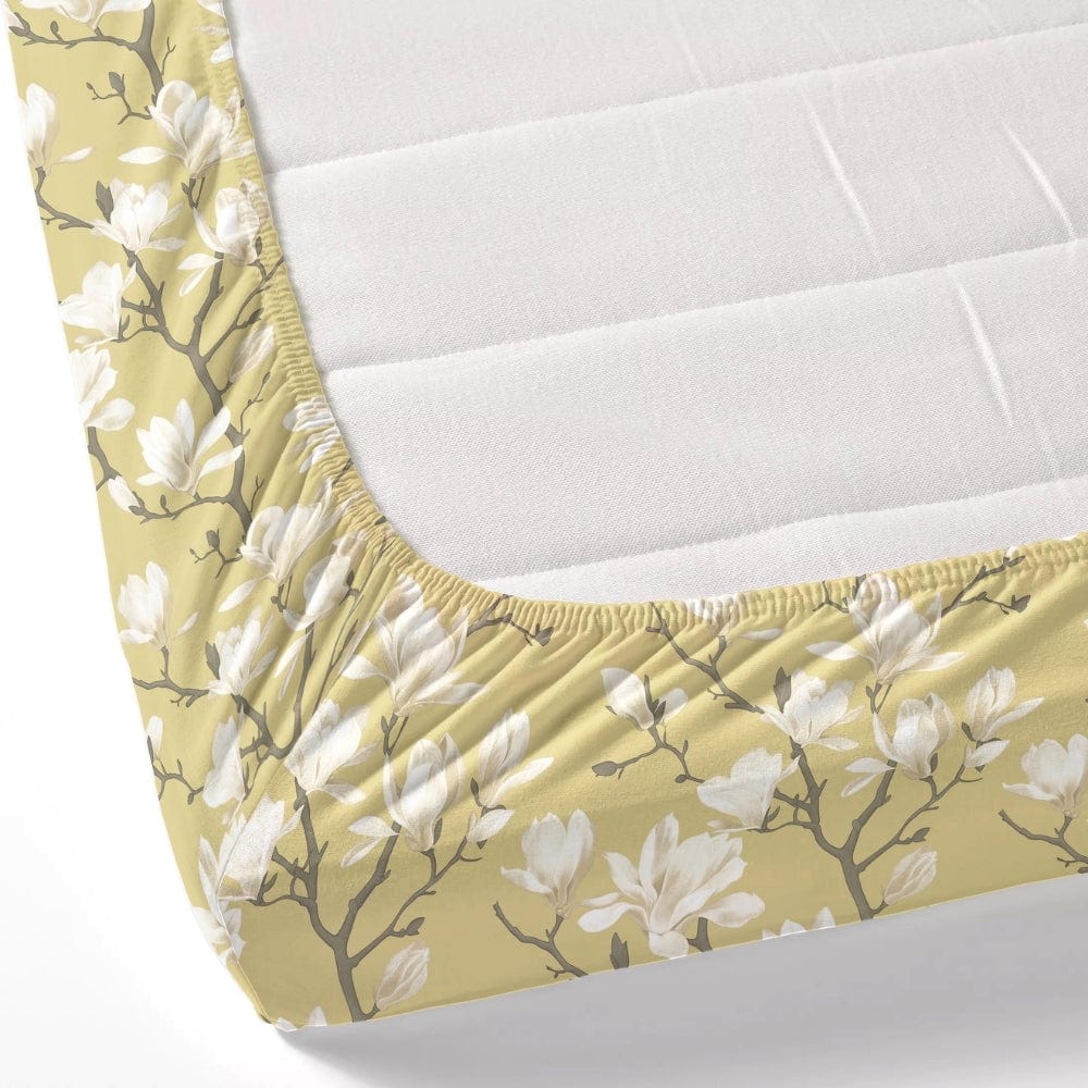 Golden Bloom Trellis 100% Cotton Double Fitted Bedsheet, 144 TC
