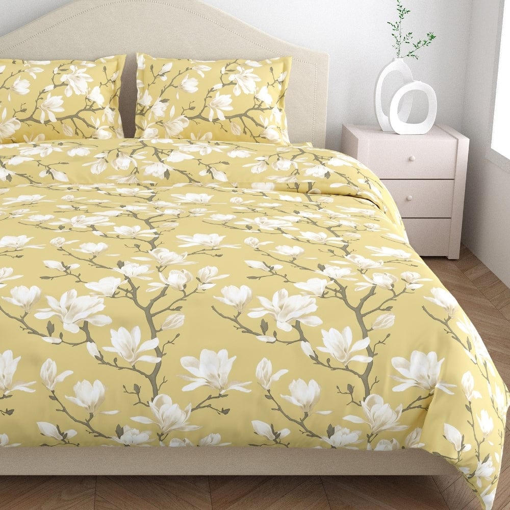 Golden Bloom Trellis 100% Cotton Double Size Bedsheet, 144 TC - Bedsheets | haus & kinder