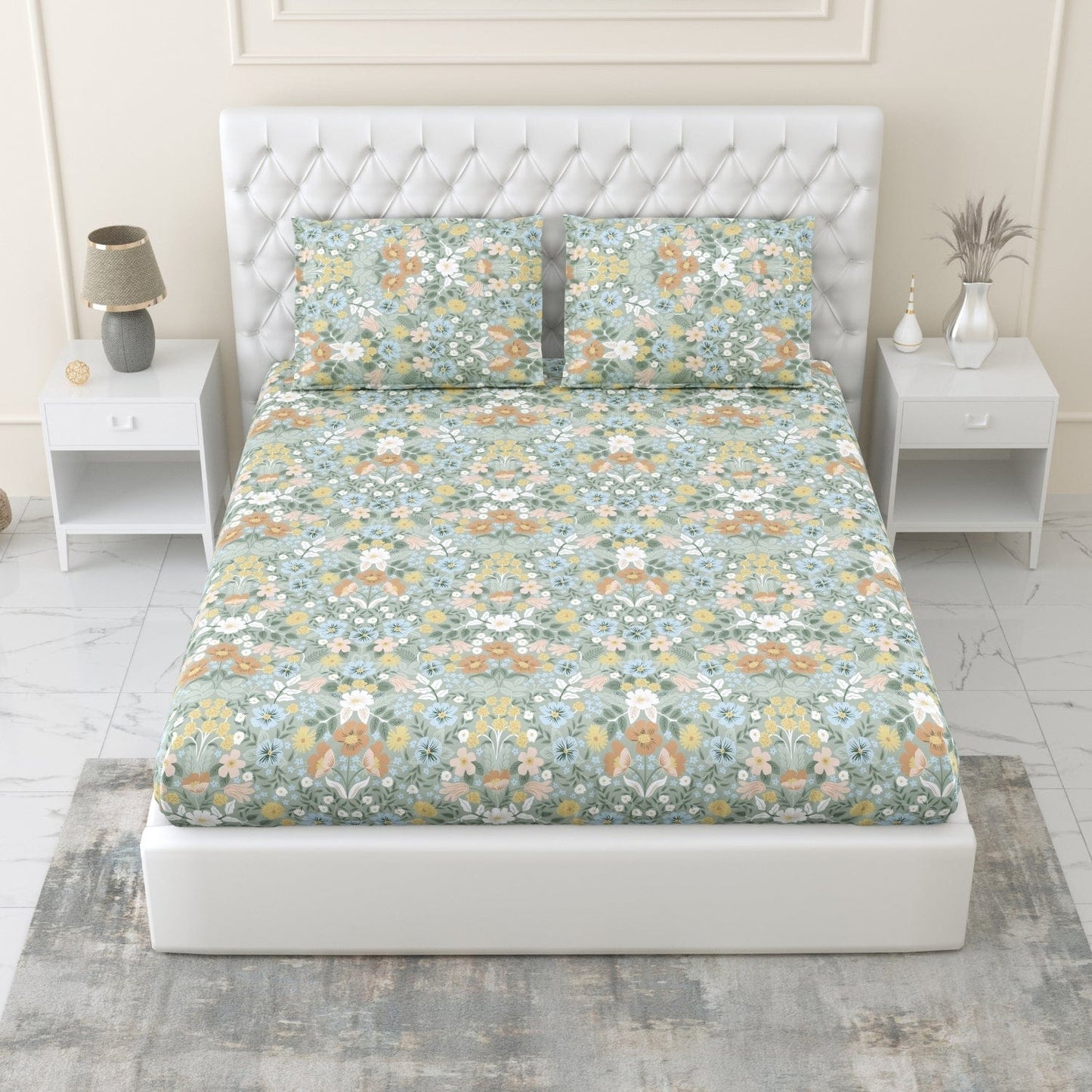 Haus of Bloom 100% Cotton Double Fitted Bedsheet, 144 TC