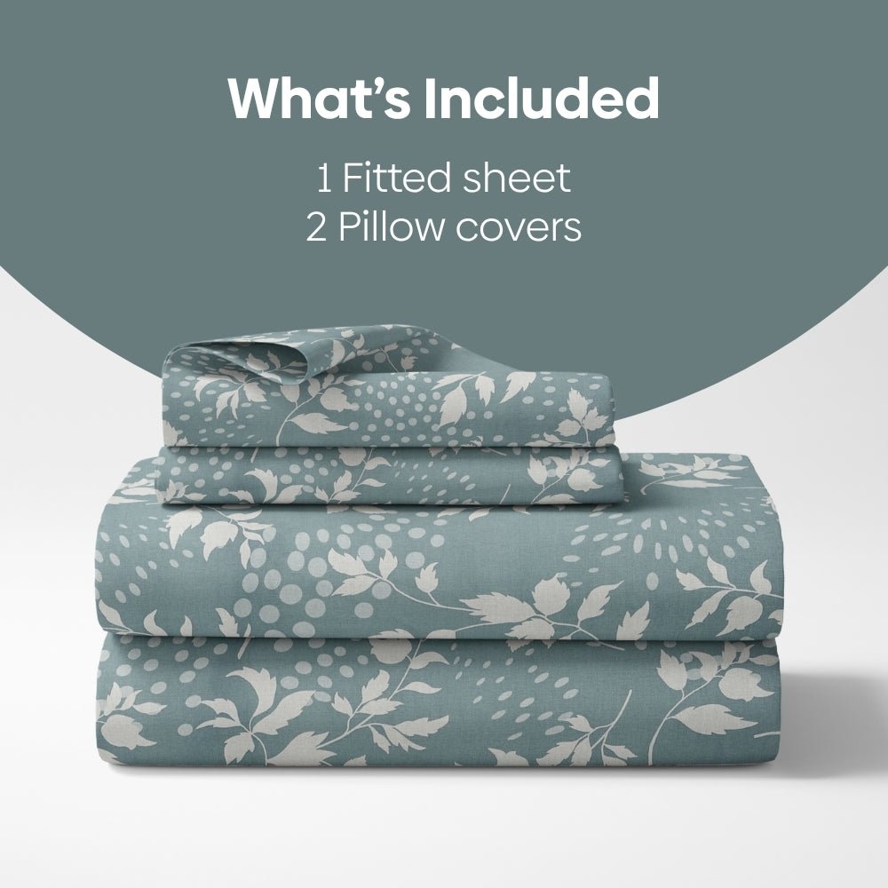 Green foliage 100% Cotton King Fitted Bedsheet, 144 TC - King Size | haus & kinder