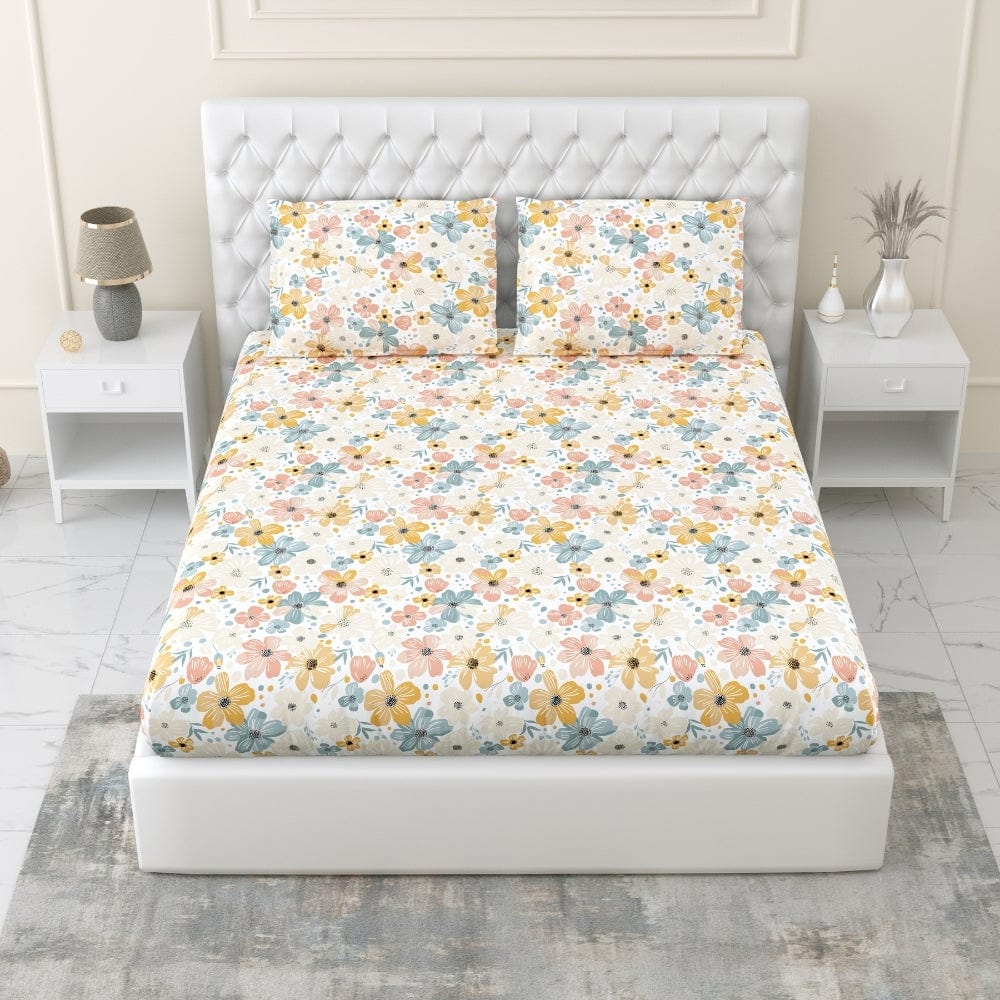 Hawaiian Petals 100% Cotton Double Fitted Bedsheet, 144 TC