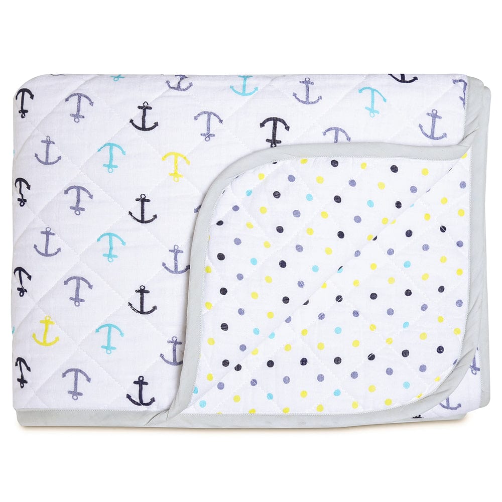 Nautical 100% Cotton Muslin Reversible Quilt for New Born Baby