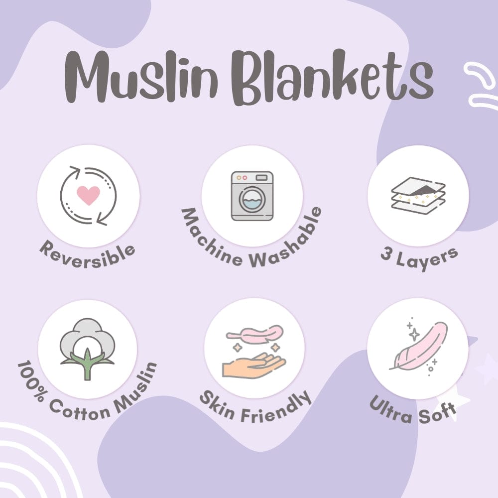 100% Cotton Muslin Reversible Blanket for New Born Baby