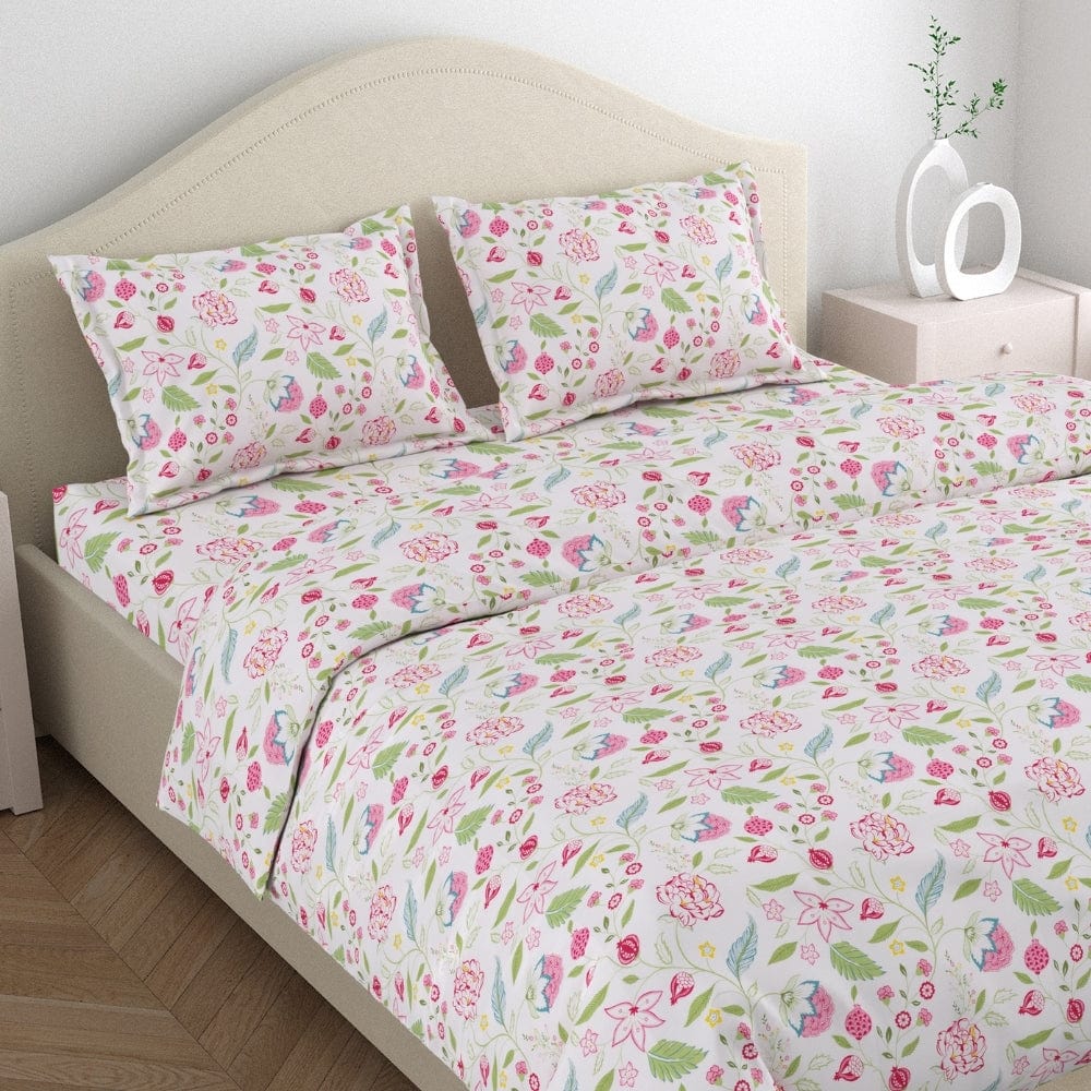 Jaypor Blooms 186 TC Cotton 100% Printed Flat King Bedsheet
