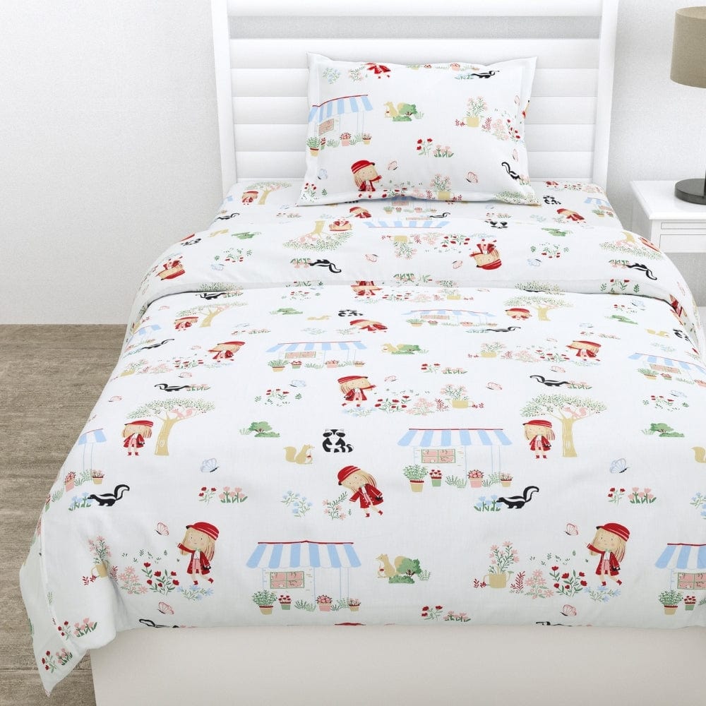 Percale 210 TC Single Flat Bedsheet- Scarlet on Adventure