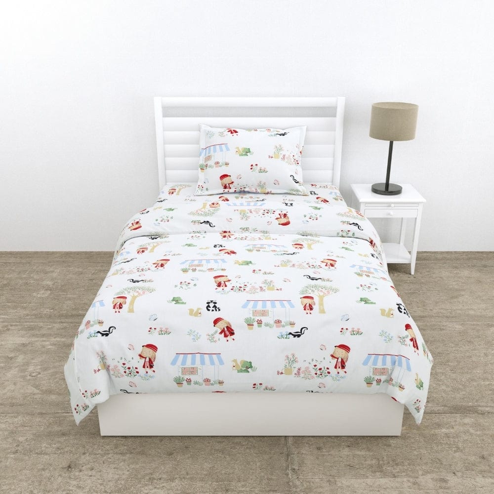 Percale 210 TC Single Flat Bedsheet- Scarlet on Adventure