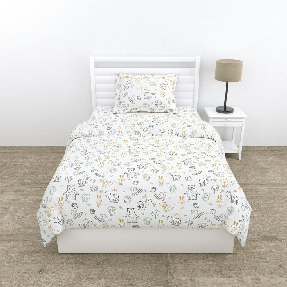 Percale 210 TC Single Flat Bedsheet- Woodland Animal