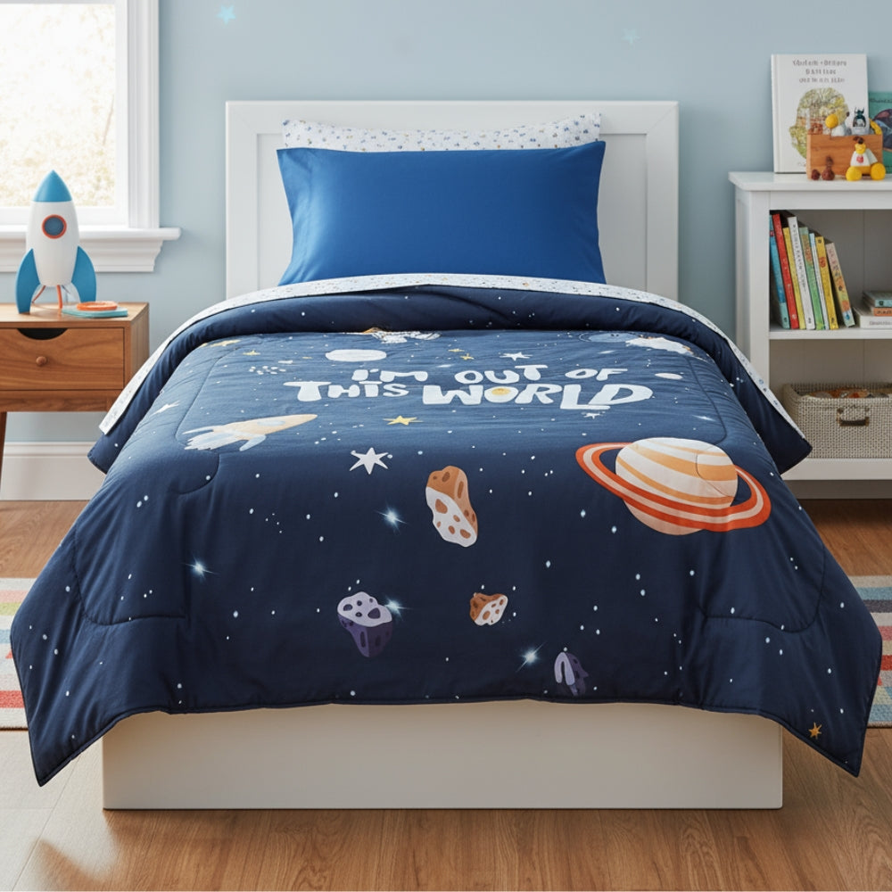 Spacewalk Kids Quilt, Navy