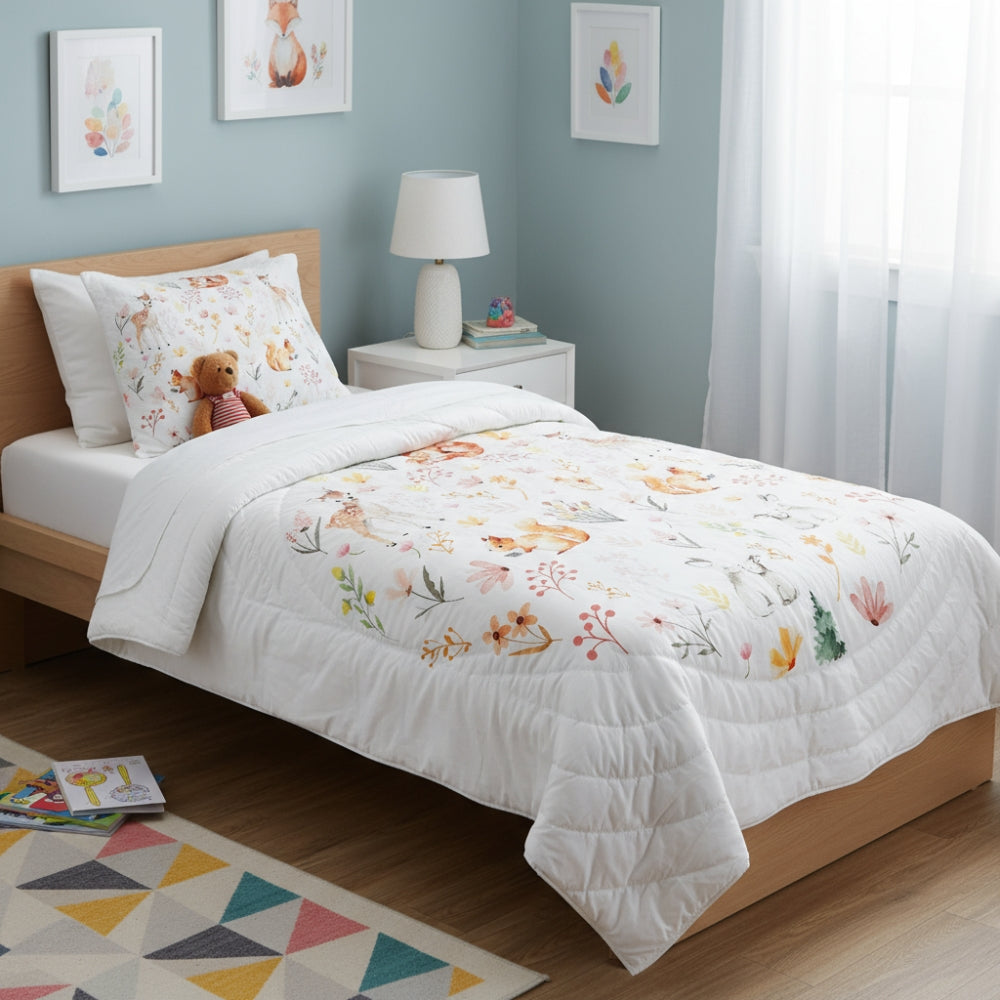 Whimsical Woodland Kids Quilt, Beige