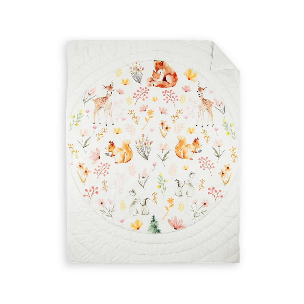 Whimsical Woodland Kids Quilt, Beige