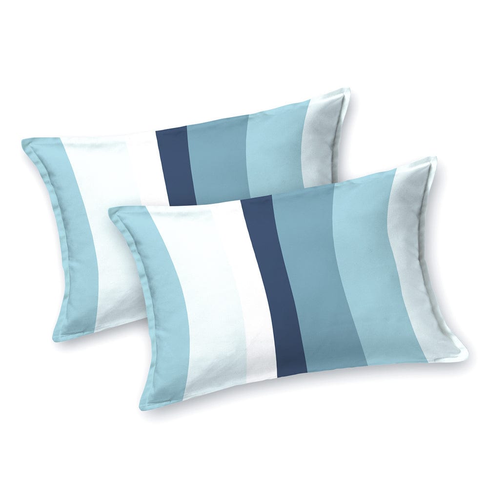 Coastal Stripes Navy 100% Cotton Double Fitted Bedsheet, 186 TC