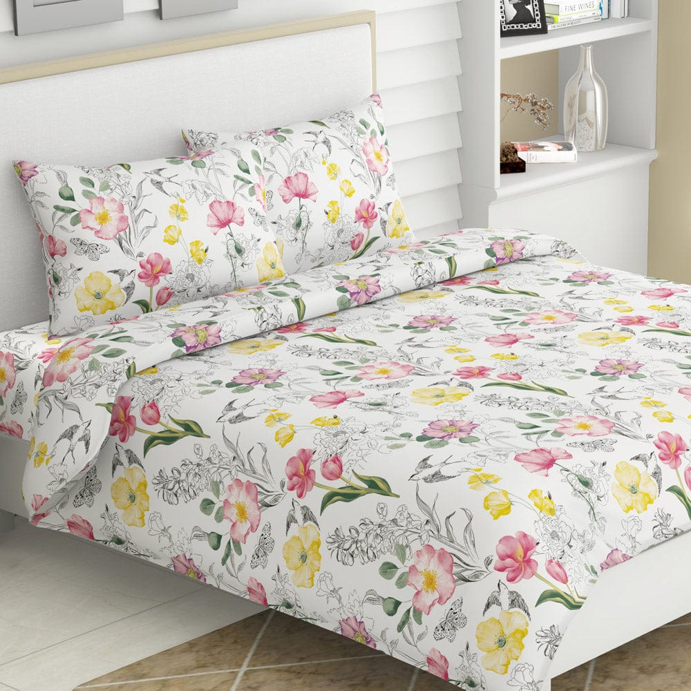 Lush Petals, 100% Cotton Double Size Bedsheet, 186 TC