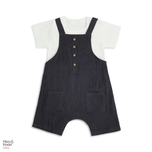 Baby Dungree with T-shirt- Blue & White