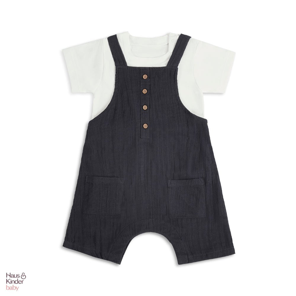 Baby Dungree with T-shirt- Blue & White - Clothing | haus & kinder