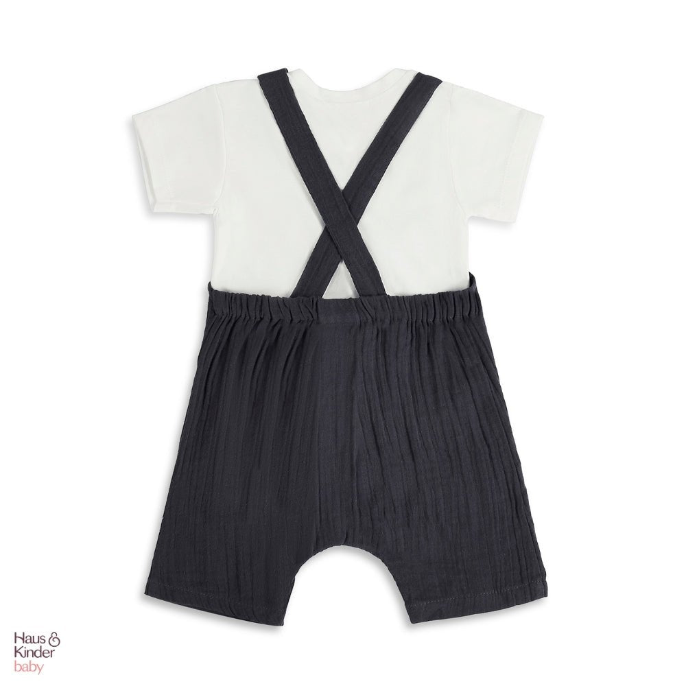 Baby Dungree with T-shirt- Blue & White - Clothing | haus & kinder