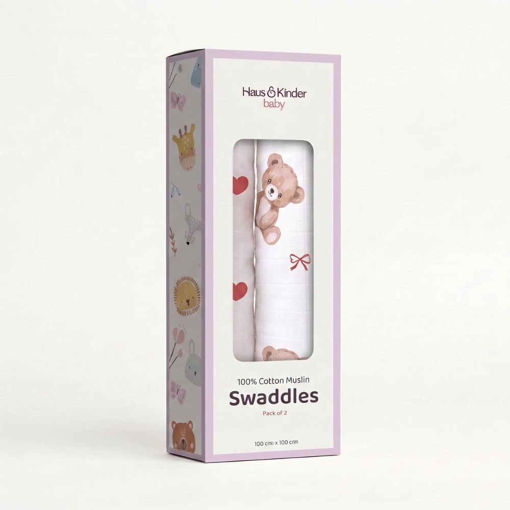Bear Love Cotton Muslin Swaddle – Pack of 2 - Swaddles | haus & kinder