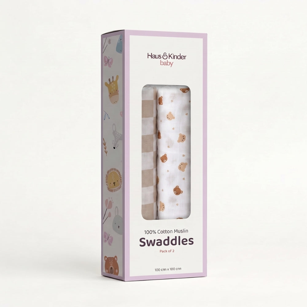 Teddykins Cotton Muslin Swaddle – Pack of 2