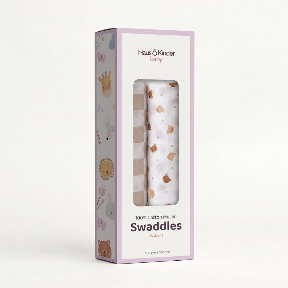 Teddykins Cotton Muslin Swaddle – Pack of 2 - Swaddles | haus & kinder