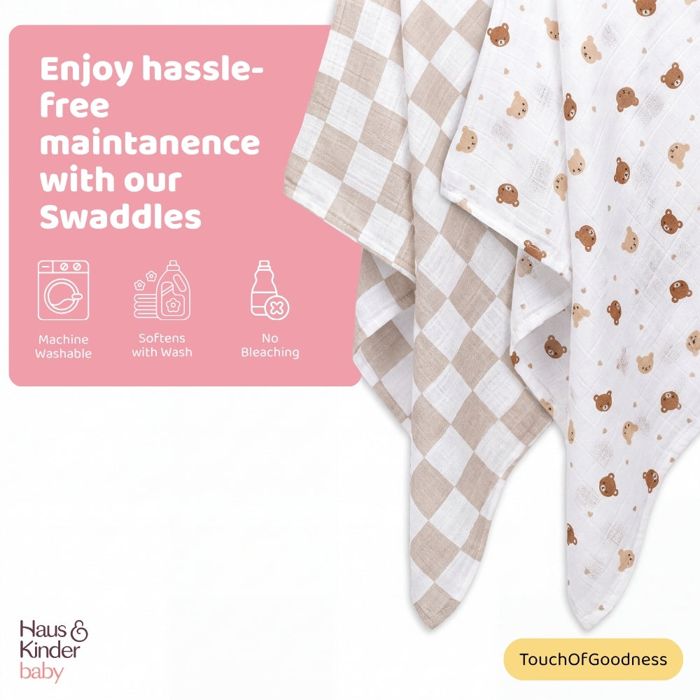 Teddykins Cotton Muslin Swaddle – Pack of 2