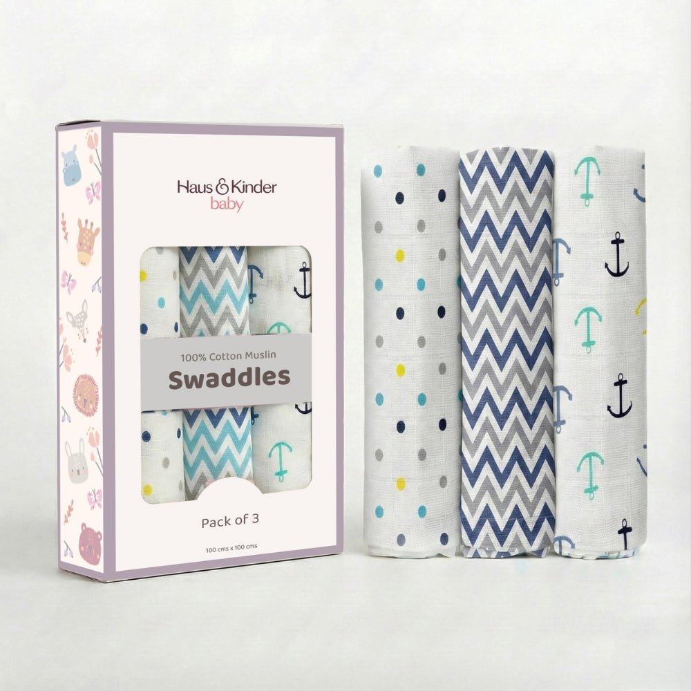 Soft Cuddles 100% Cotton Muslin Swaddles 0 to 3 Months, Pack of 3 - Swaddles | haus & kinder
