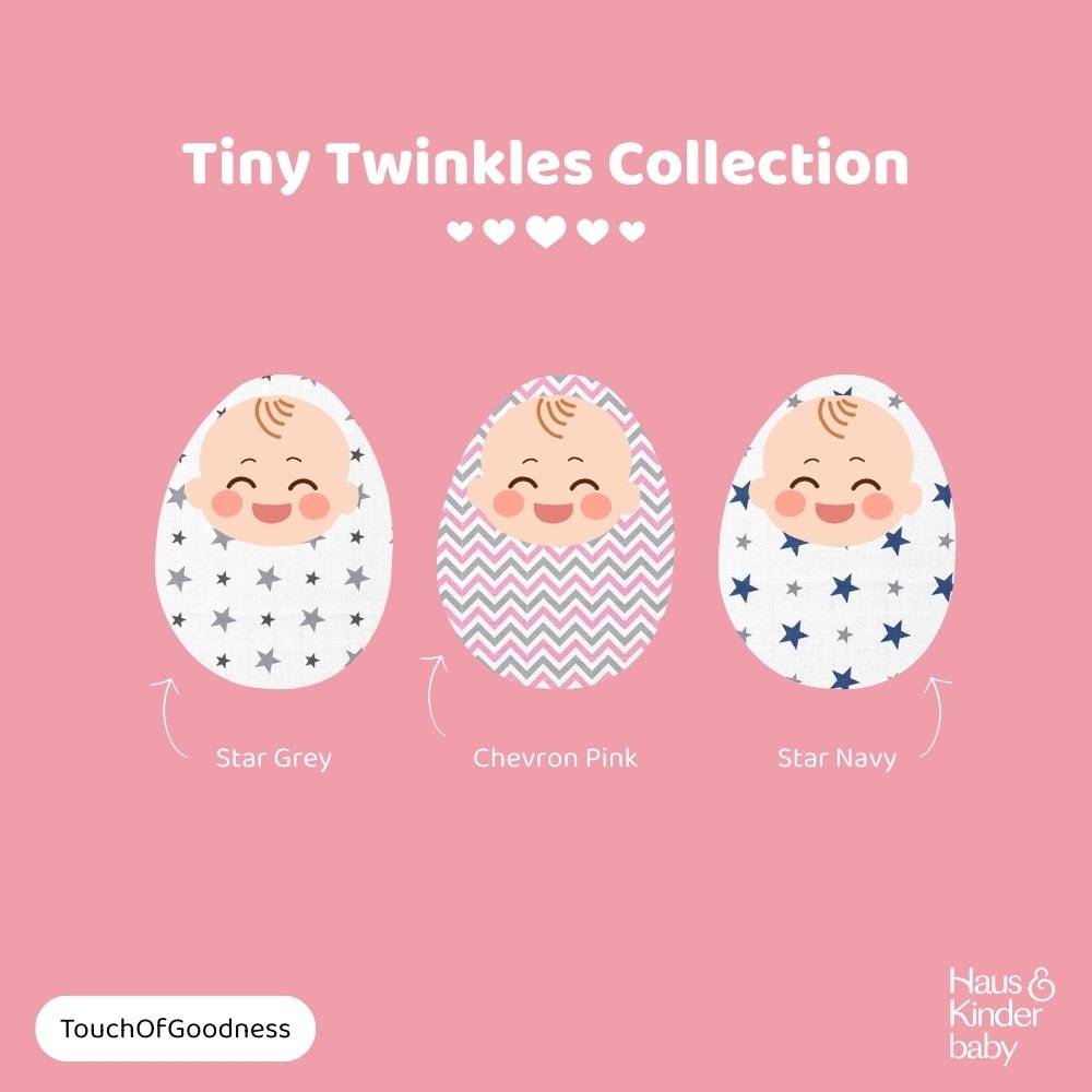 Tiny Twinkles 100% Cotton Muslin Swaddles 0 to 3 Months, Pack of 3 - Swaddles | haus & kinder