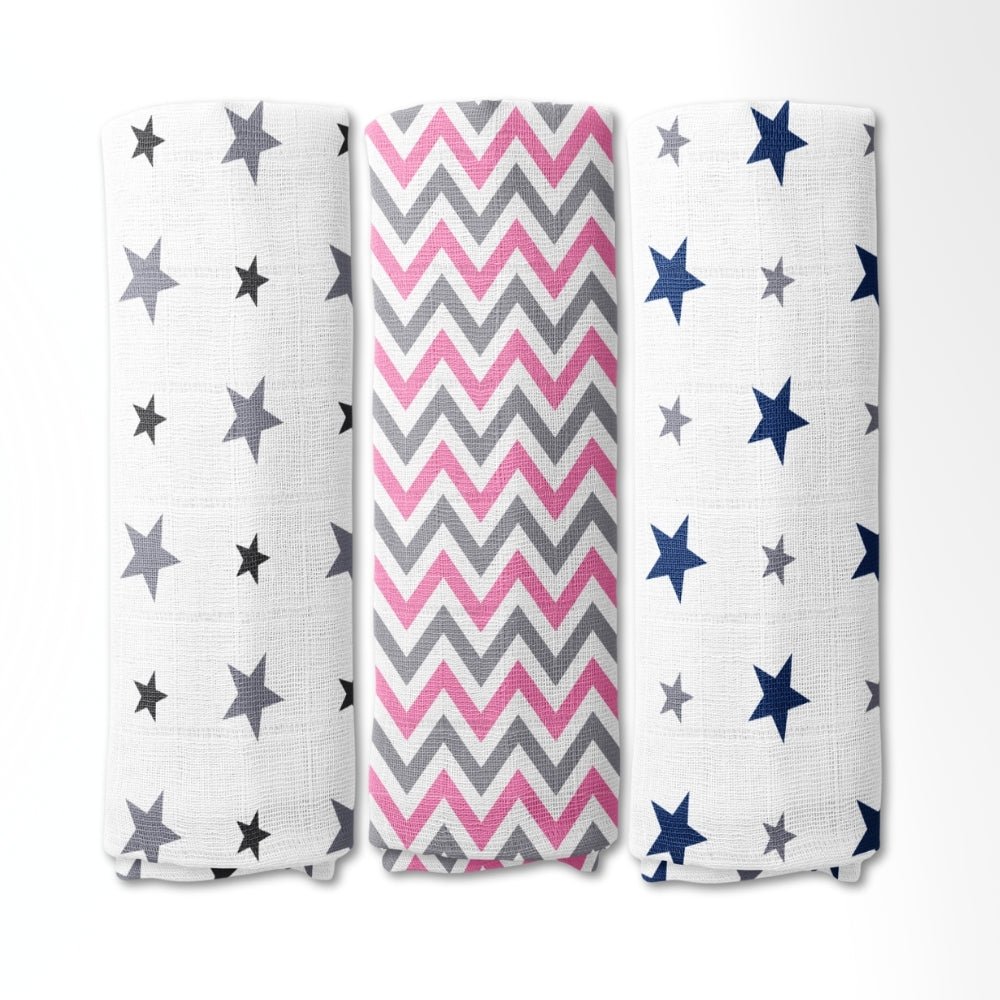 Tiny Twinkles 100% Cotton Muslin Swaddles 0 to 3 Months, Pack of 3 - Swaddles | haus & kinder