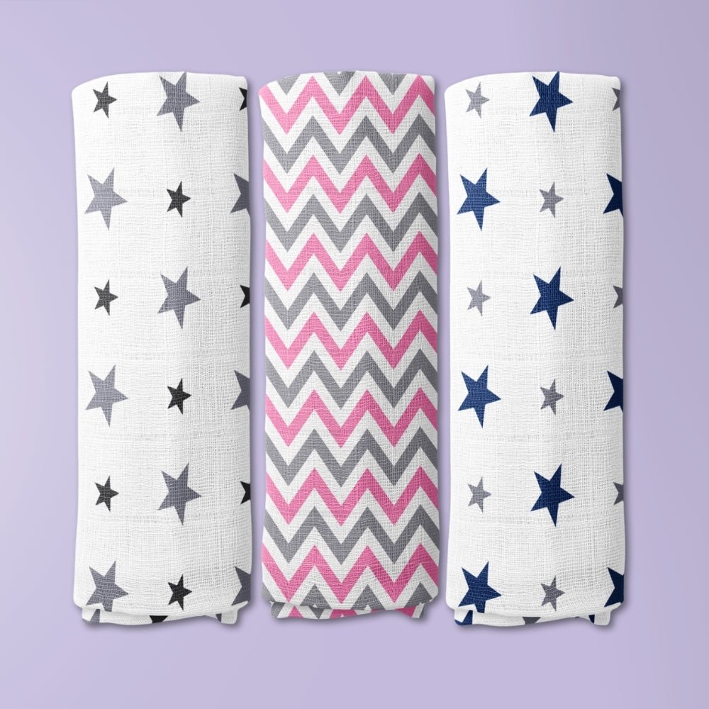 Tiny Twinkles 100% Cotton Muslin Swaddles 0 to 3 Months, Pack of 3 - Swaddles | haus & kinder