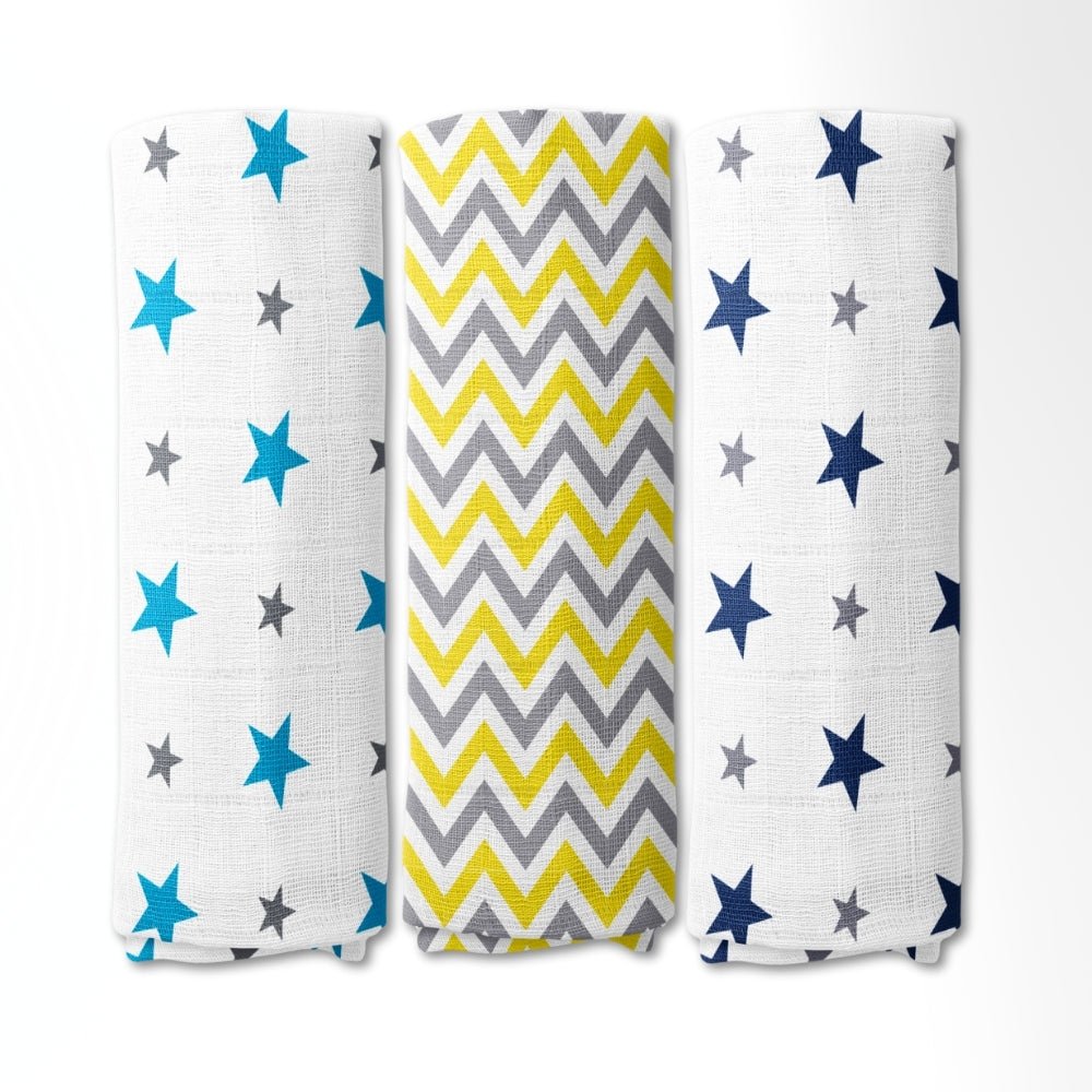 Sunny Skies 100% Cotton Muslin Swaddles 0 to 3 Months, Pack of 3 - Swaddles | haus & kinder
