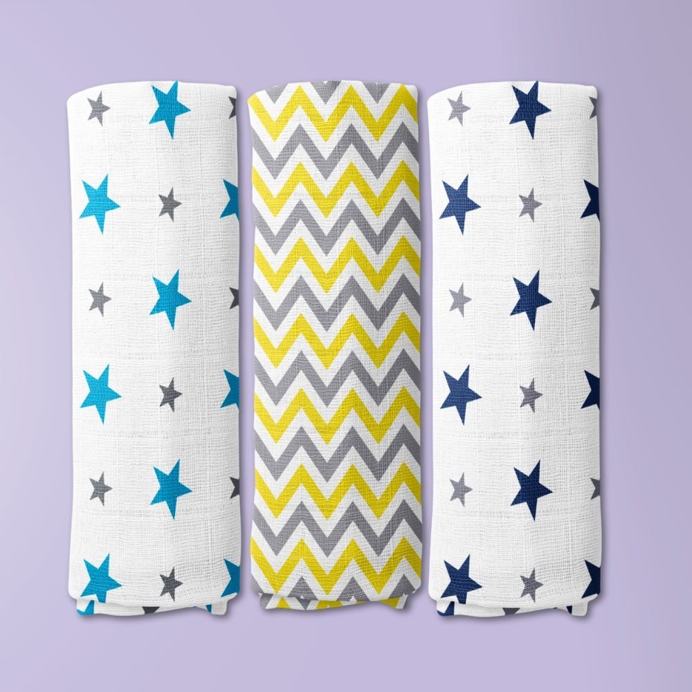 Sunny Skies 100% Cotton Muslin Swaddles 0 to 3 Months, Pack of 3 - Swaddles | haus & kinder