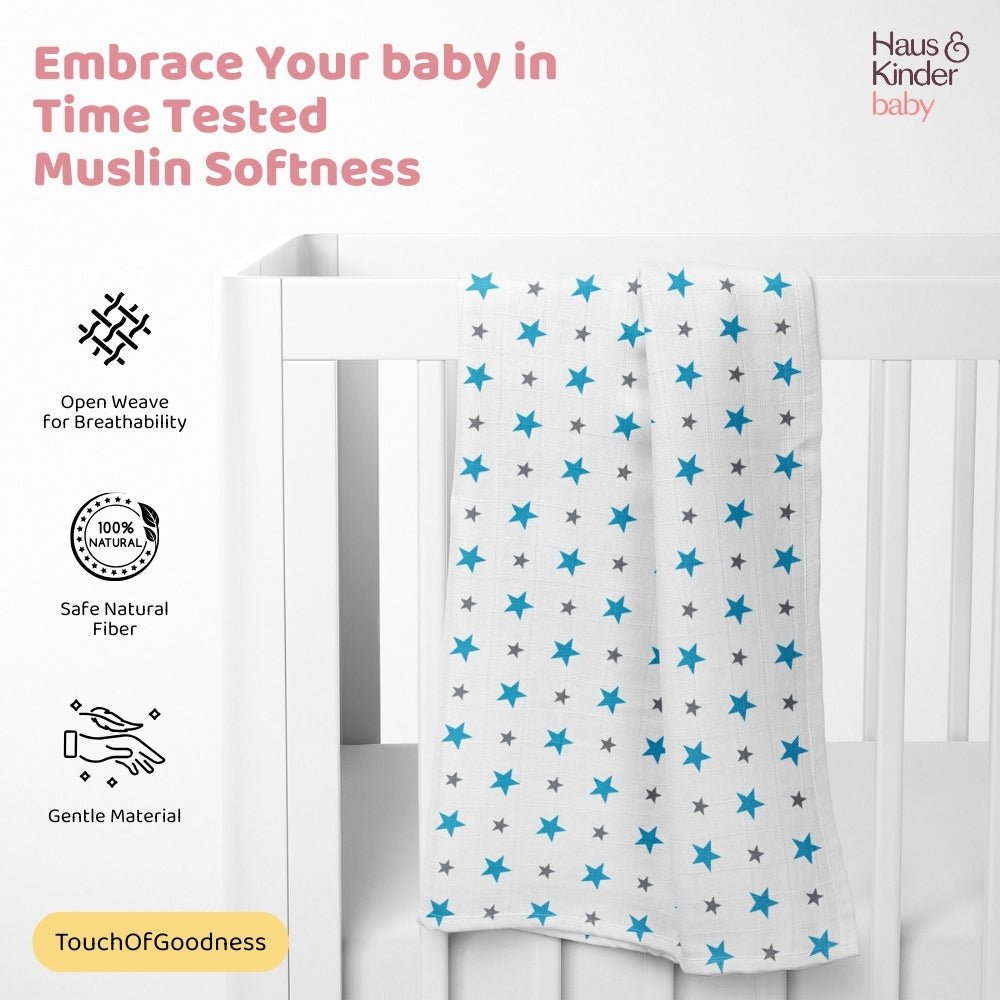 Sunny Skies 100% Cotton Muslin Swaddles 0 to 3 Months, Pack of 3 - Swaddles | haus & kinder