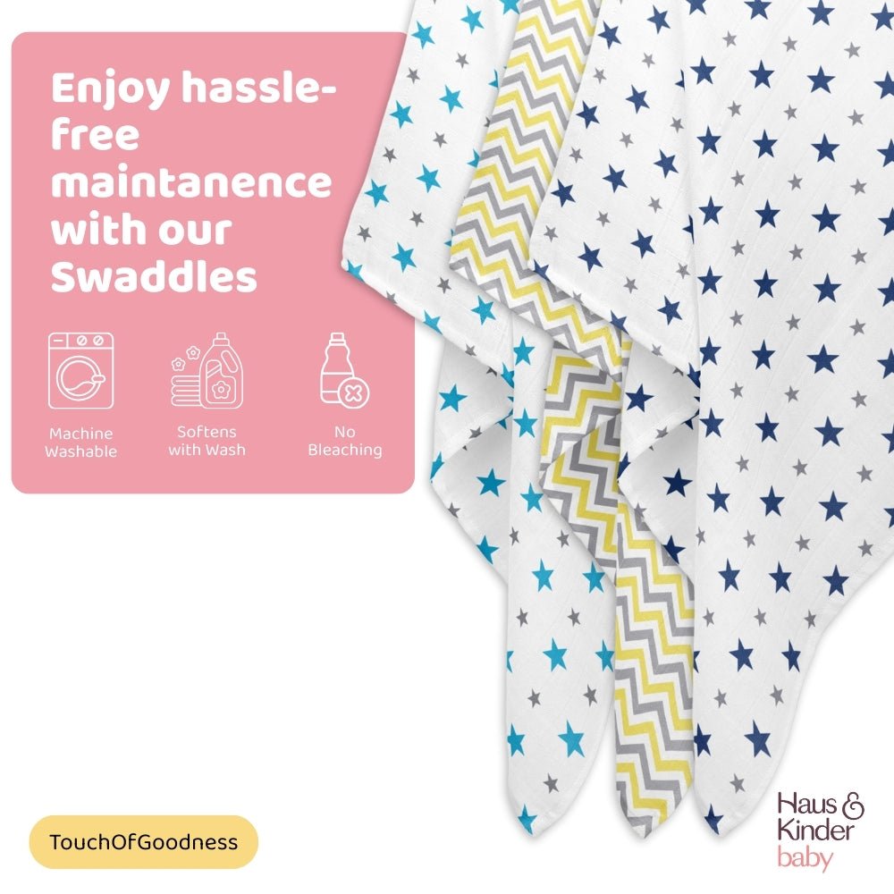 Sunny Skies 100% Cotton Muslin Swaddles 0 to 3 Months, Pack of 3 - Swaddles | haus & kinder
