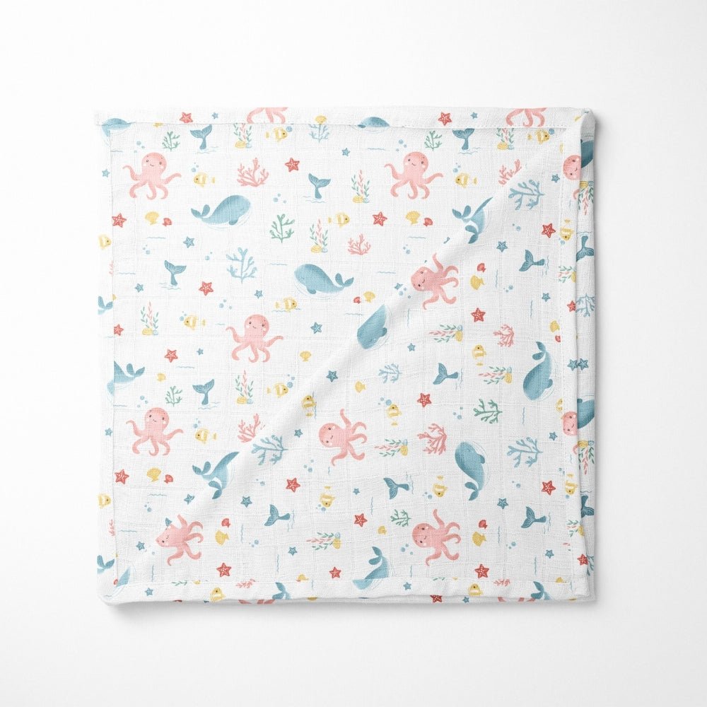 Aloha Collection 100% Cotton Muslin Swaddle Pack Of 4 (Elephant, Dot, Fruit, Ocean) - Swaddles | haus & kinder