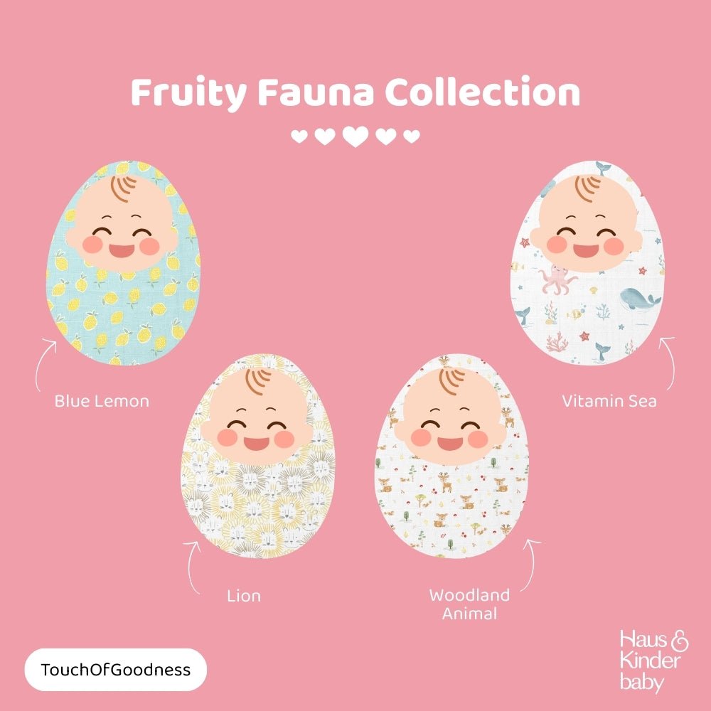 Fruity fauna Collection 100% Cotton Muslin Swaddle Pack Of 4 - Swaddles | haus & kinder