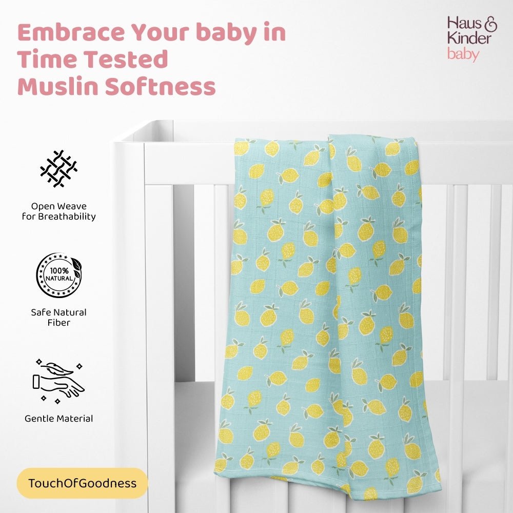 Fruity fauna Collection 100% Cotton Muslin Swaddle Pack Of 4 - Swaddles | haus & kinder