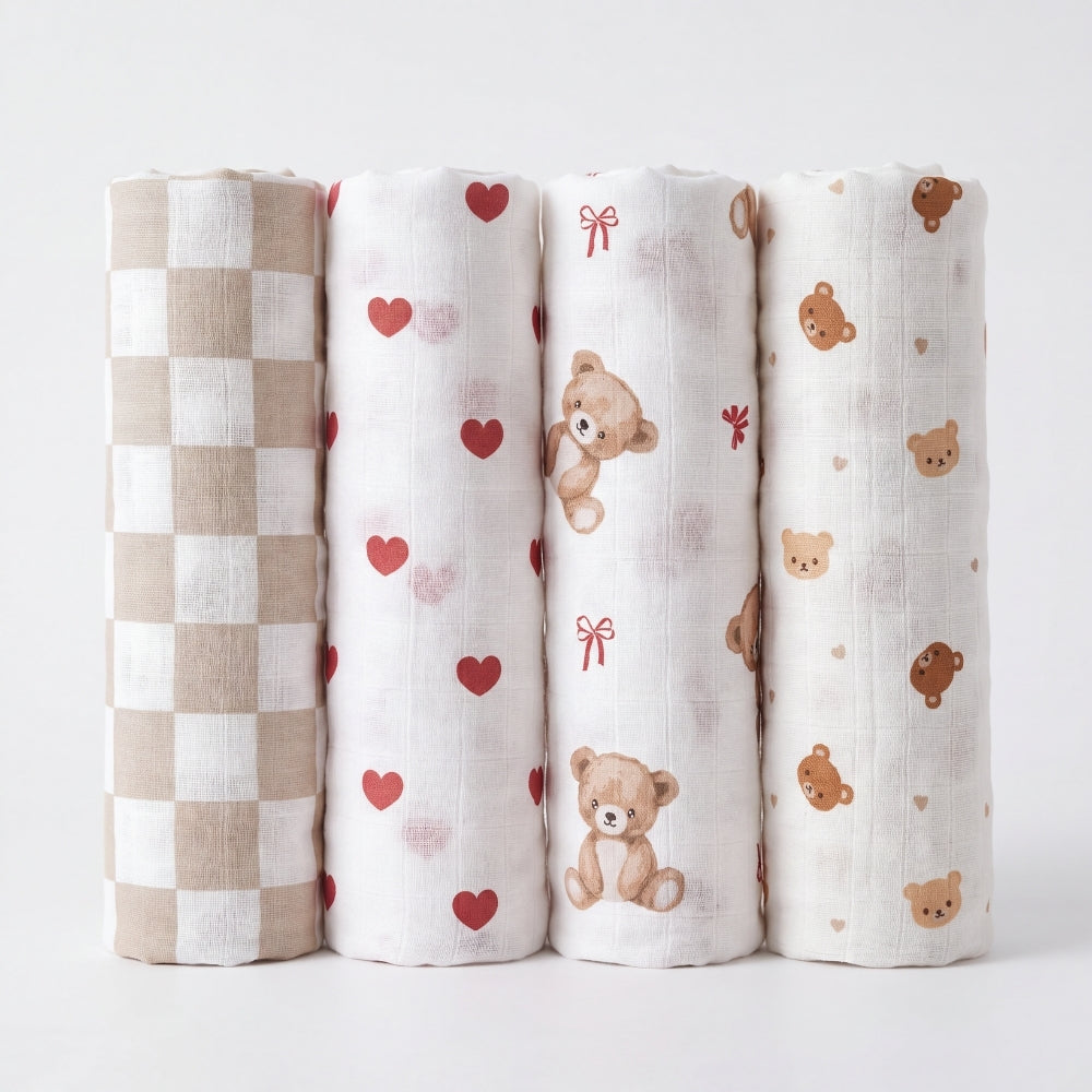 Teddykins Cotton Muslin Swaddle – Pack of 4
