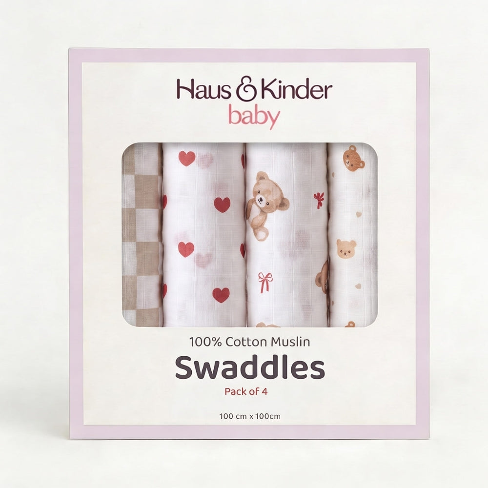 Teddykins Cotton Muslin Swaddle – Pack of 4